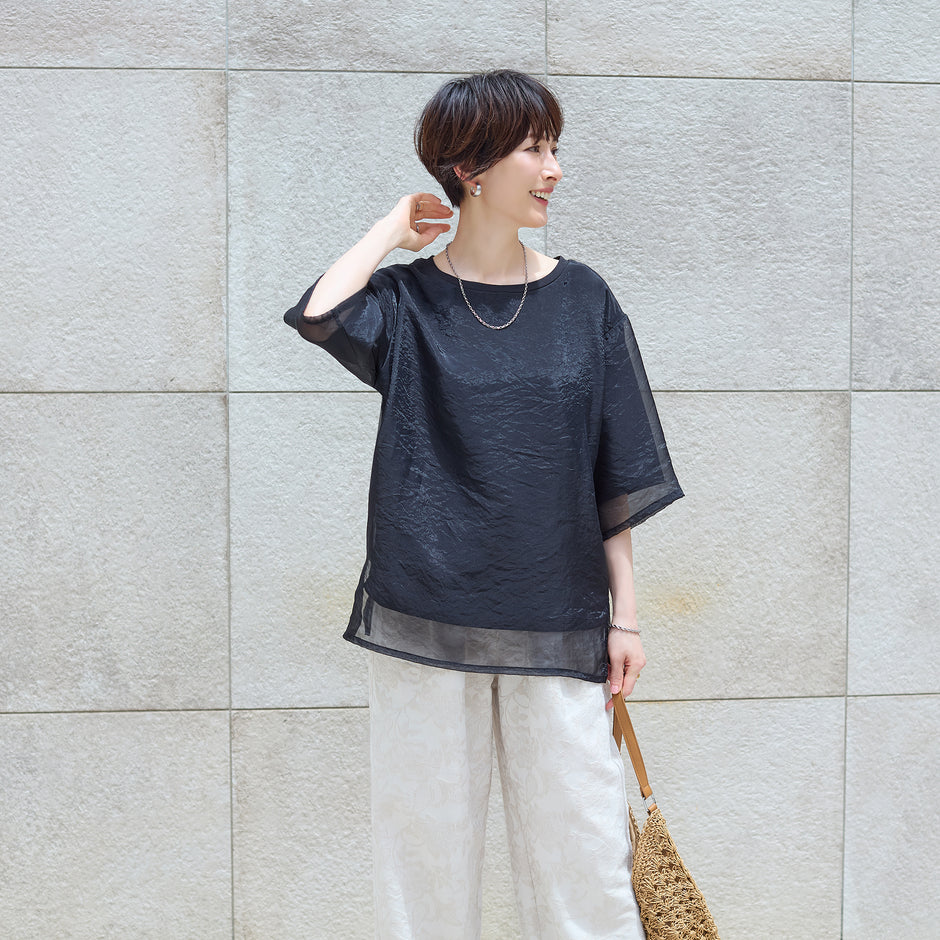 シアー重ね着風Tシャツ|シアー素材のレイヤードデザインが魅力のトップス 正面