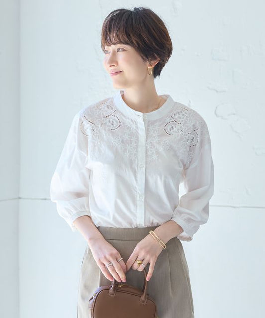 Tシャツだけじゃ物足りない夏に！甘すぎない肩レースコットンシャツ