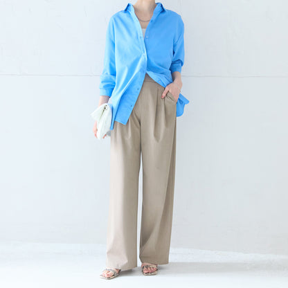 杢調タックワイドパンツ_コーディネート_ツータックできれいめに履ける大人ボトムス_接触冷感UVカット機能付き