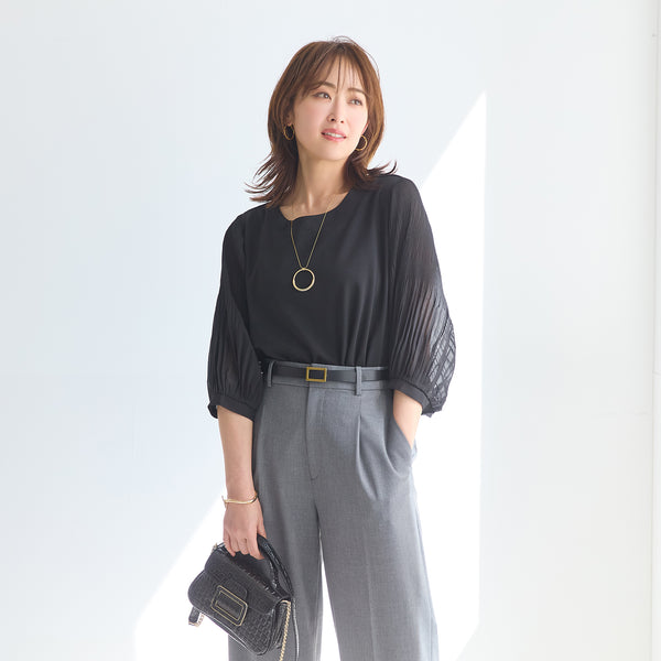 【ひんやり×ドレッシー】マジョリカプリーツ袖トップス