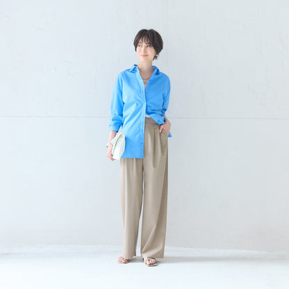 杢調タックワイドパンツ_ウエスト部分_ツータックと総ゴム仕様で腰まわりすっきり