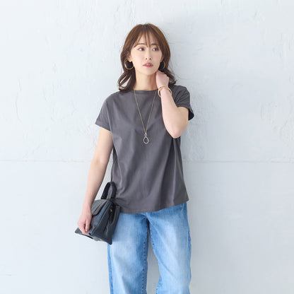 汗対策コットンTシャツ｜フレンチスリーブで腕まわりすっきり見せ