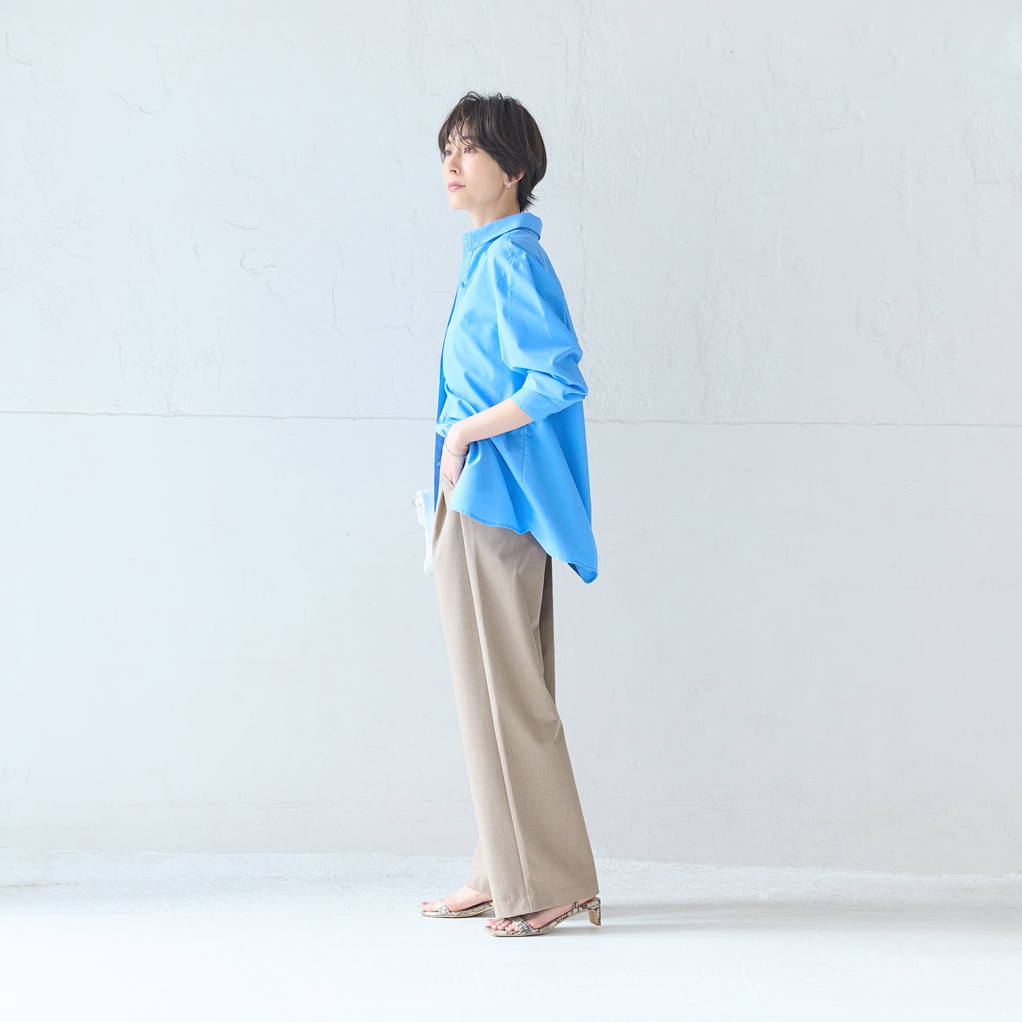 杢調タックワイドパンツ｜きれいめツータック＆上品杢調素材。通勤も