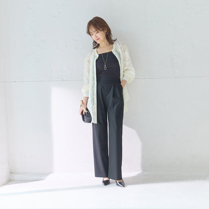 杢調タックワイドパンツ_裾_ストンと落ちるワイドな裾が美しい上品ボトムス