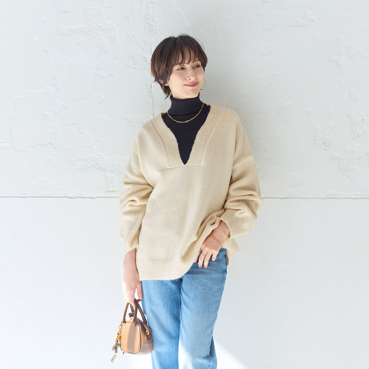 リラックスキーネックセーター