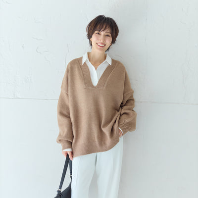 リラックスキーネックセーター モカ
