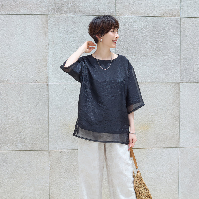 シアー重ね着風Tシャツ｜シアー素材のレイヤードデザインが魅力のトップス 正面