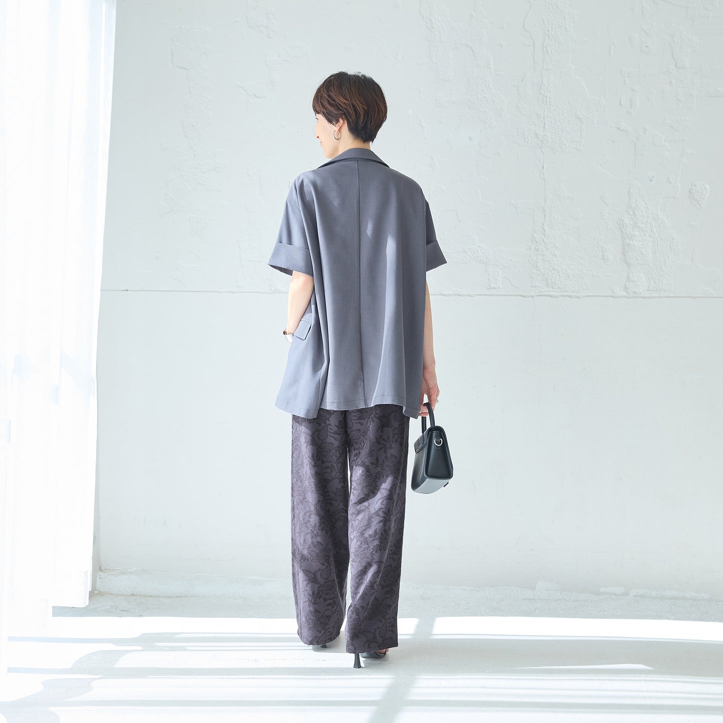 【Tシャツ1枚で、サマになる】リネンブレンドジャカードワイドパンツ