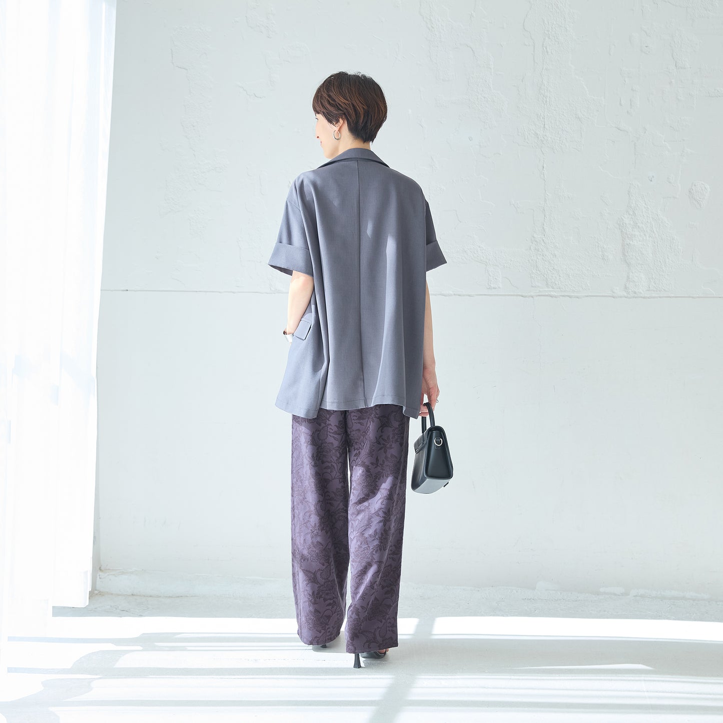 リネンブレンドジャカードワイドパンツ