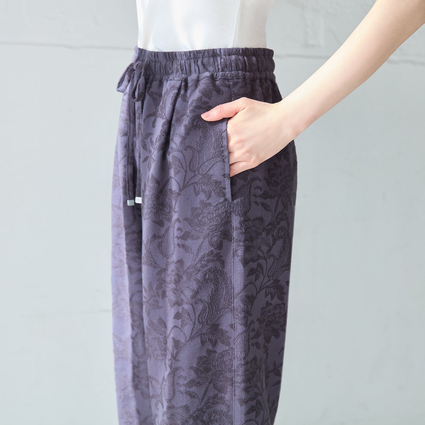 リネンブレンドジャカードワイドパンツ