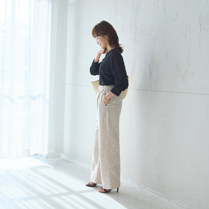 リネンブレンドジャカードワイドパンツ