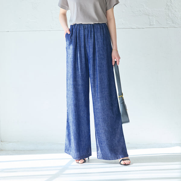 リネンブレンドデニムワイドパンツ