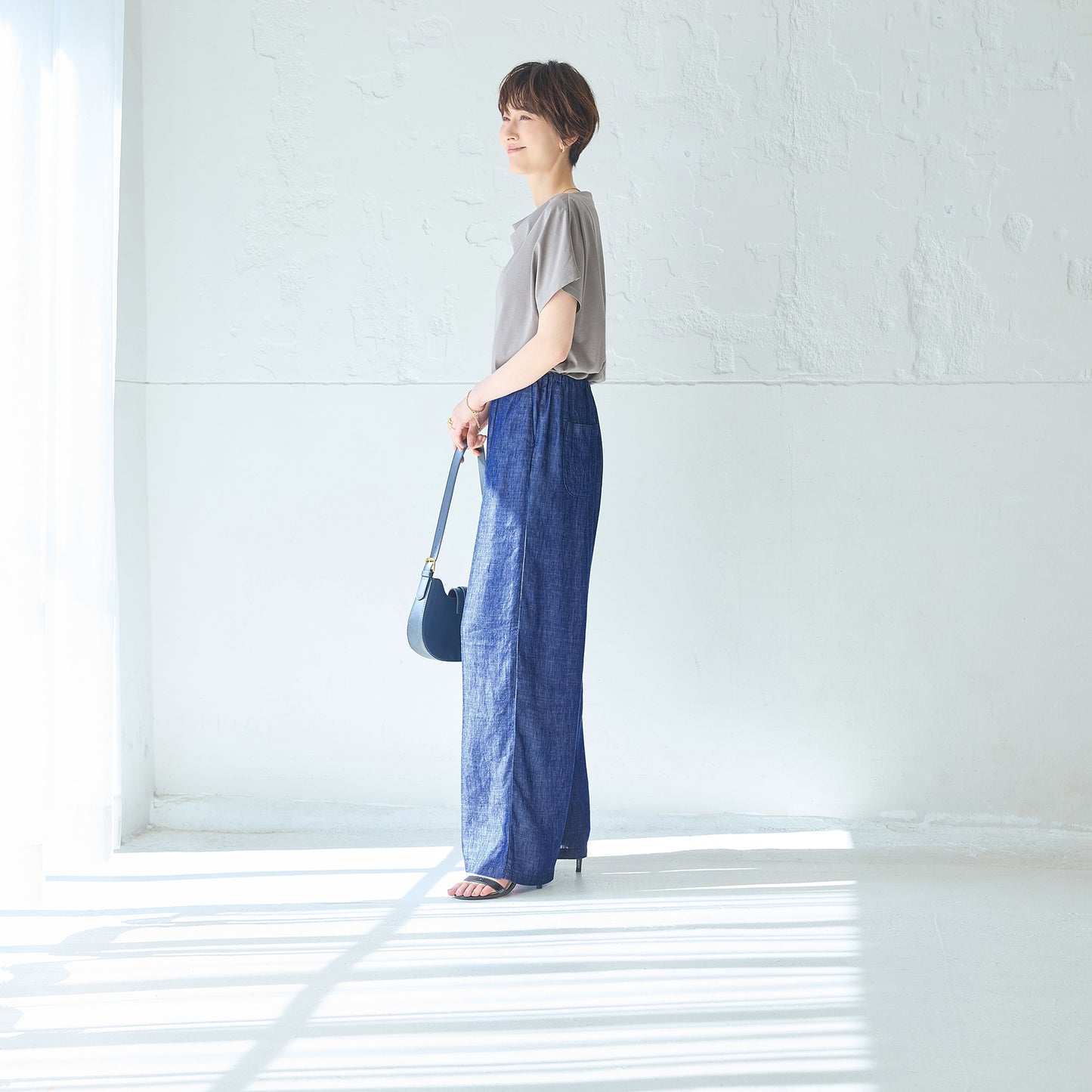 リネンブレンドデニムワイドパンツ