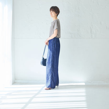 リネンブレンドデニムワイドパンツ