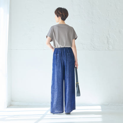 リネンブレンドデニムワイドパンツ