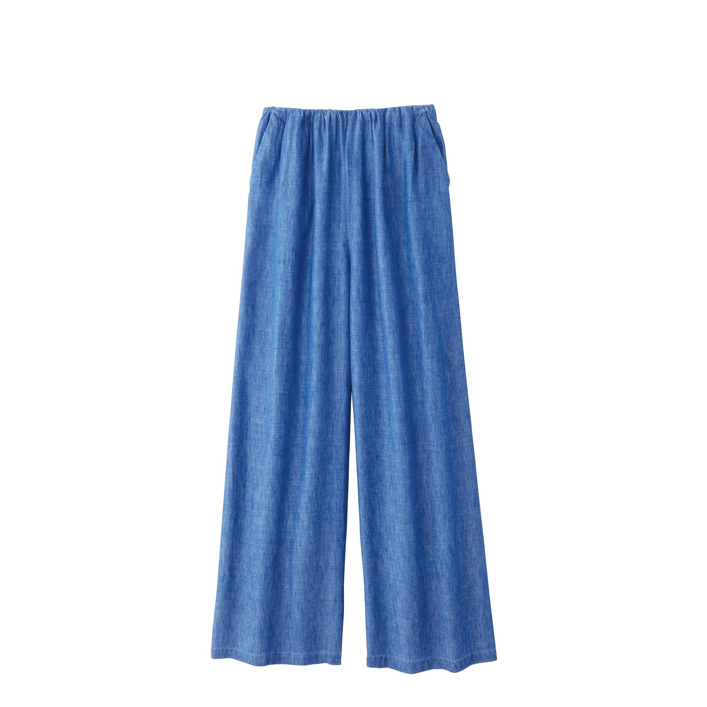 リネンブレンドデニムワイドパンツ ブルー色 爽やかな夏スタイル