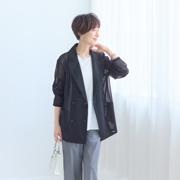 【夏に羽織れる、軽いジャケット】メッシュダブルジャケット