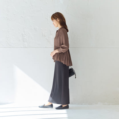 【計算シルエットで、すらり華やぐ】ウエスト切替ギャザーブラウス