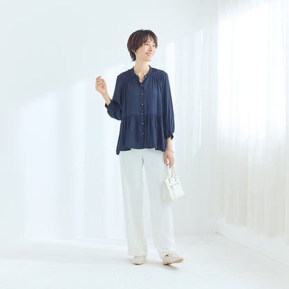 【計算シルエットで、すらり華やぐ】ウエスト切替ギャザーブラウス