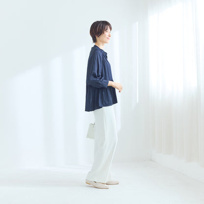 【計算シルエットで、すらり華やぐ】ウエスト切替ギャザーブラウス