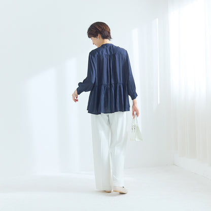 【計算シルエットで、すらり華やぐ】ウエスト切替ギャザーブラウス