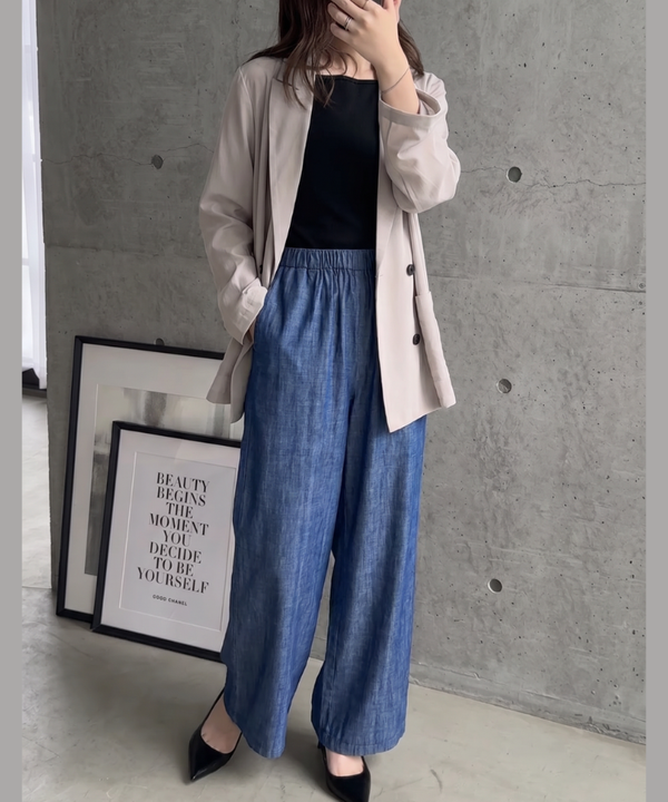 リネンブレンドデニムワイドパンツ