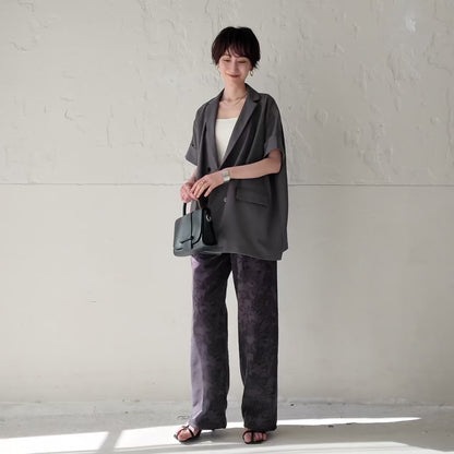 リネンブレンドジャカードワイドパンツ